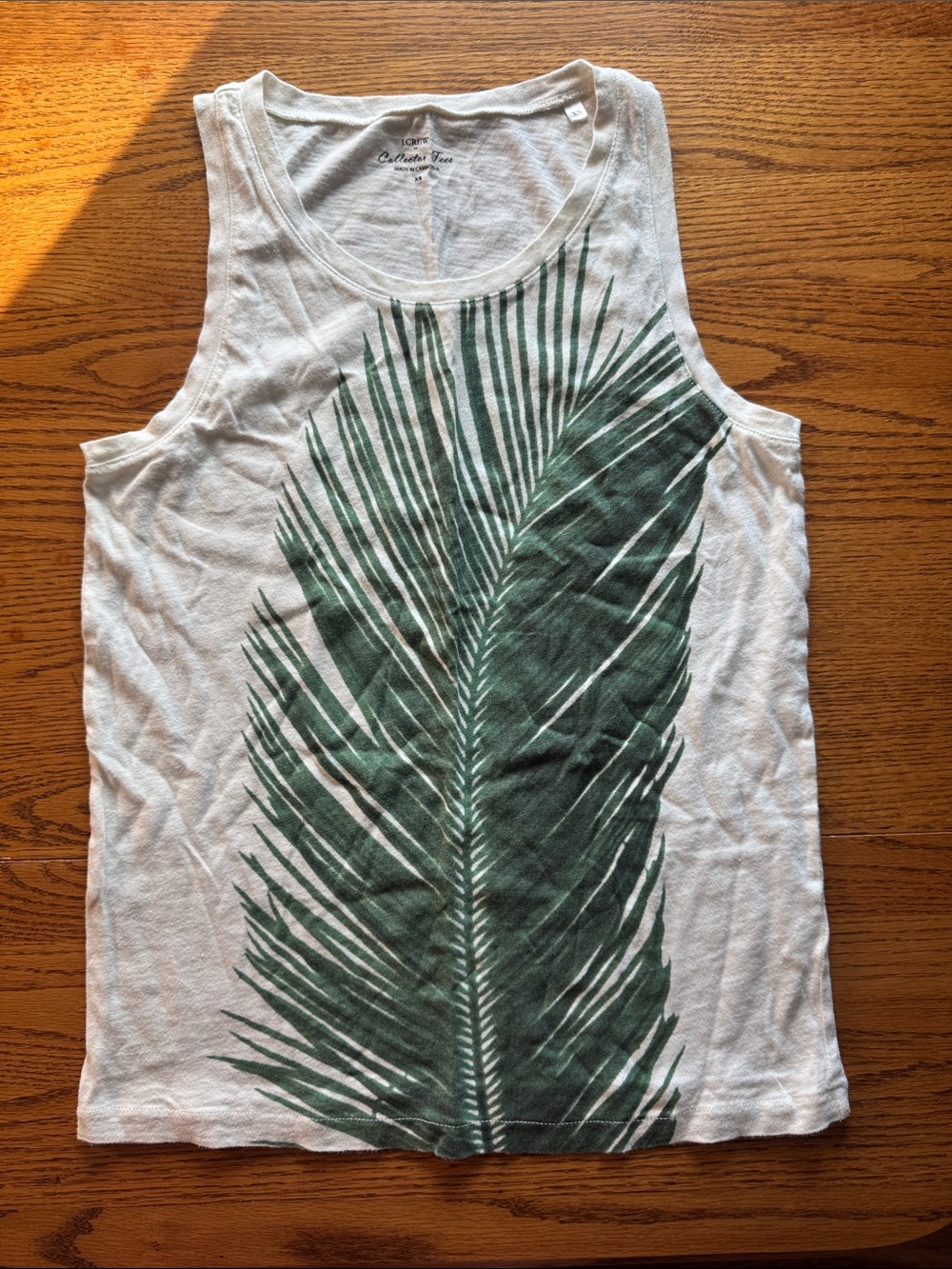 White Tank Top with Green Palm Print